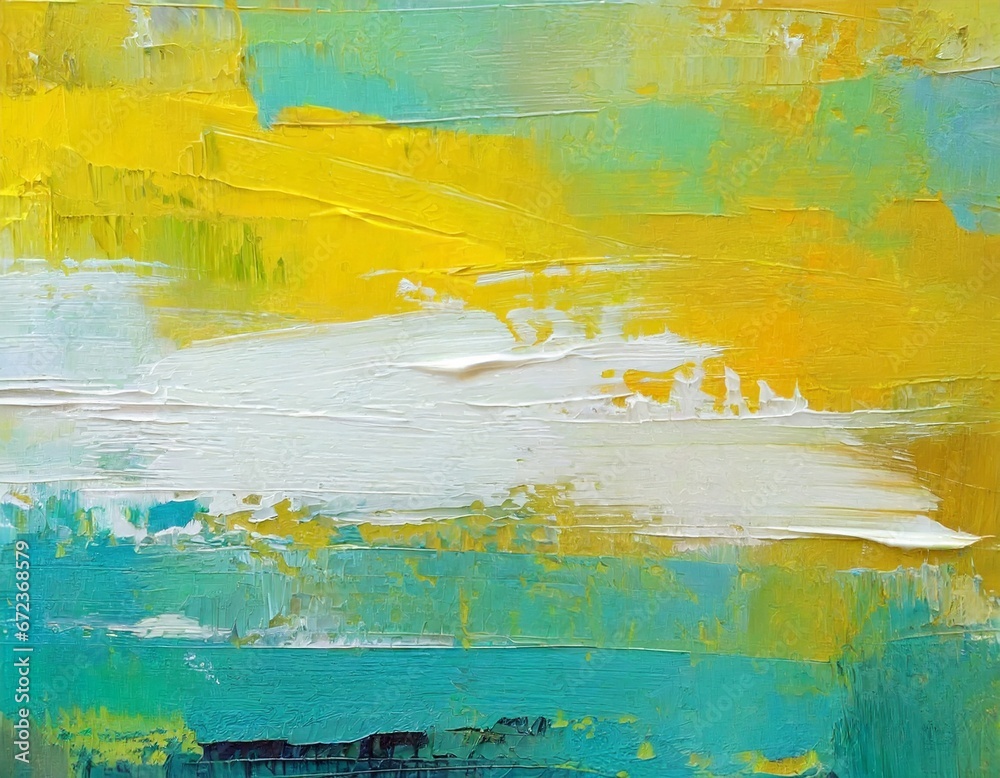 Trazos de pintura al óleo de colores vibrantes, blanco, amarillo, turquesa, primaveral, abstracto