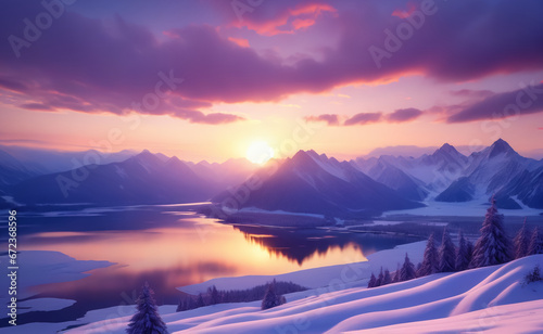 Beautiful winter mountain landscape. AI