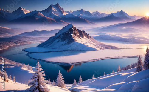 Beautiful winter mountain landscape. AI © IM_VISUAL_ARTIST