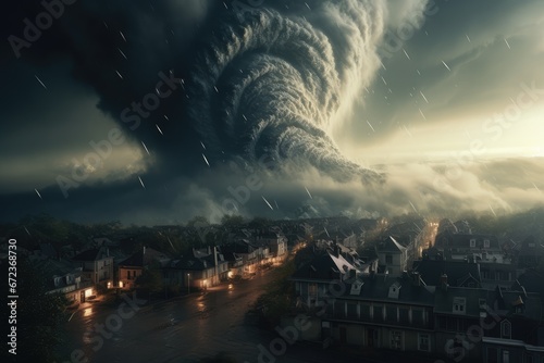 Dramatic thunderstorm tornado in Europe. natural disasters. destruction of cities by nature. disasters in the world. photo