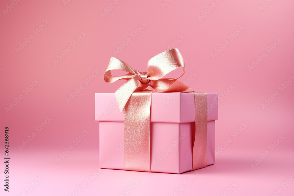 Holiday pink background with gift with satin bow. Valentine's Day, Women's Day, Mother's Day, Wedding, Christmas Holiday pink background with gift with satin bow. Valentine's Day, Women's Day, Mother's Day, Wedding, Christmas