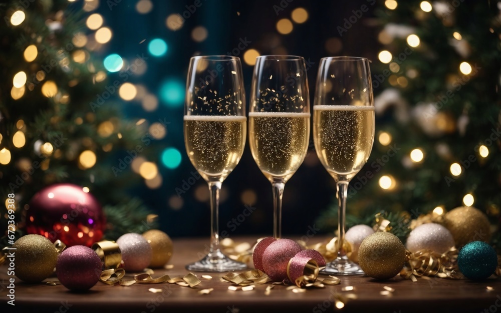 Three Sparkling Glasses of Champagne Ready for Celebration Three Sparkling Glasses of Champagne Ready for Celebration