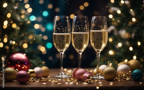 Three Sparkling Glasses of Champagne Ready for Celebration