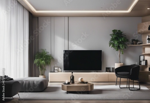 Minimalist style interior design of modern living room with tv