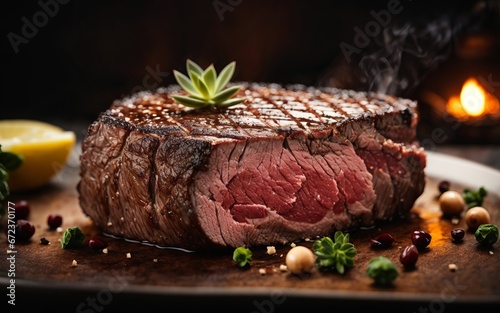 A Juicy Steak on a Plate with Delicious Garnish
