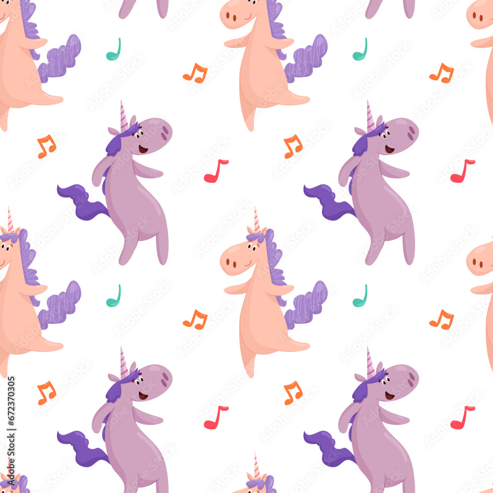 Vector pattern with unicorns and musical notes Vector pattern with unicorns and musical notes