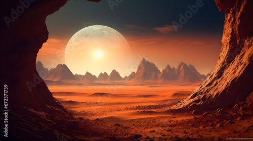mars the red planet - landscape with desert and mountains,