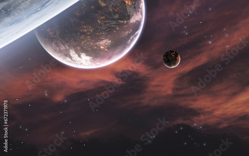 3D illustration of deep space planets. Science fiction 5K wallpaper. Elements of image provided by Nasa photo