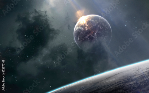 Fototapeta Naklejka Na Ścianę i Meble -  3D illustration of deep space planets. Science fiction 5K wallpaper. Elements of image provided by Nasa