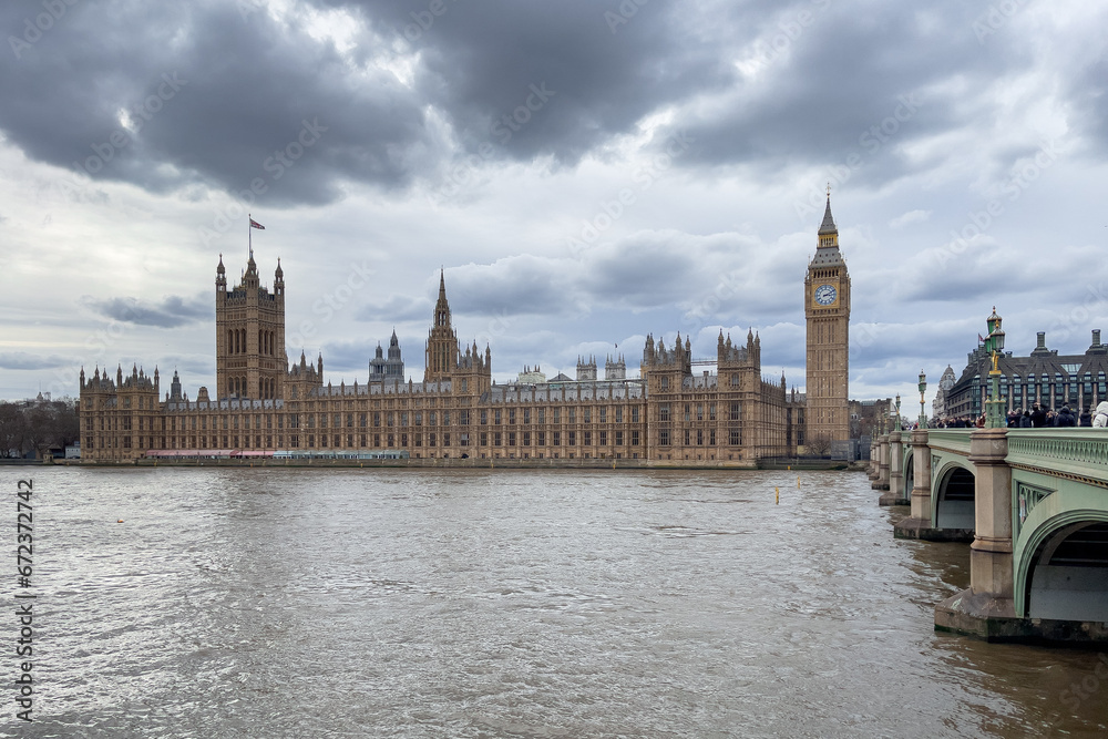 Palace of Westminster and Big Ben tower in London, England