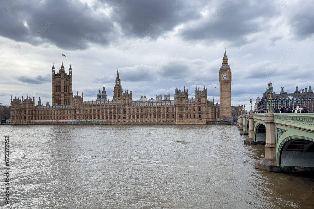 Palace of Westminster and Big Ben tower in London, England