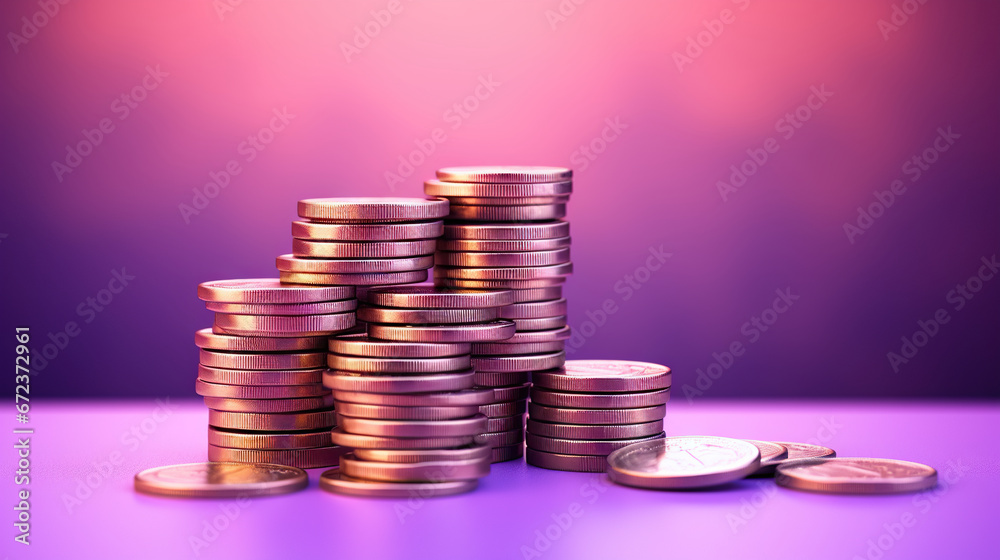 a pile of coins sitting on top of a purple table. generative ai a pile of coins sitting on top of a purple table. generative ai