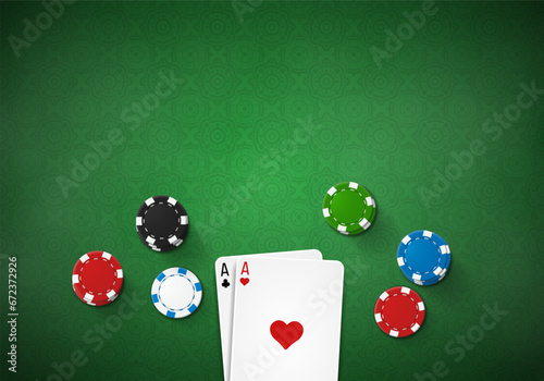 Poker table with cards and chips. Vector illustration.