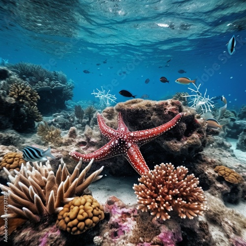 Coral with starfish under water