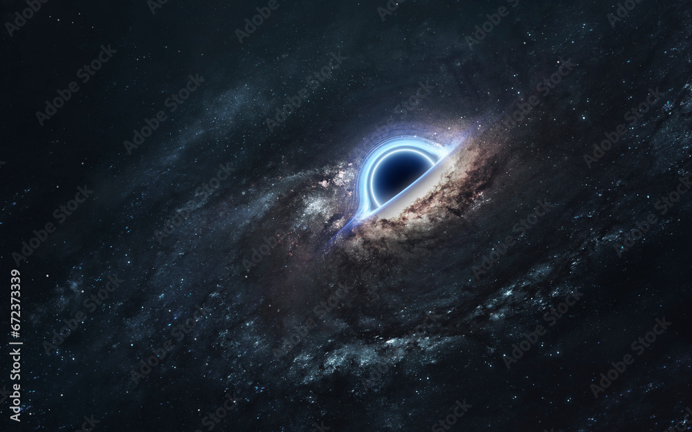 3D illustration of black hole in deep space. 5K realistic science fiction art. Elements of image provided by Nasa