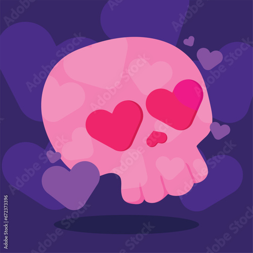 Isolated cute skull with heart shaped eyes Vector