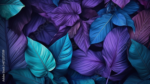  a bunch of purple and blue leaves with green leaves on them.  generative ai