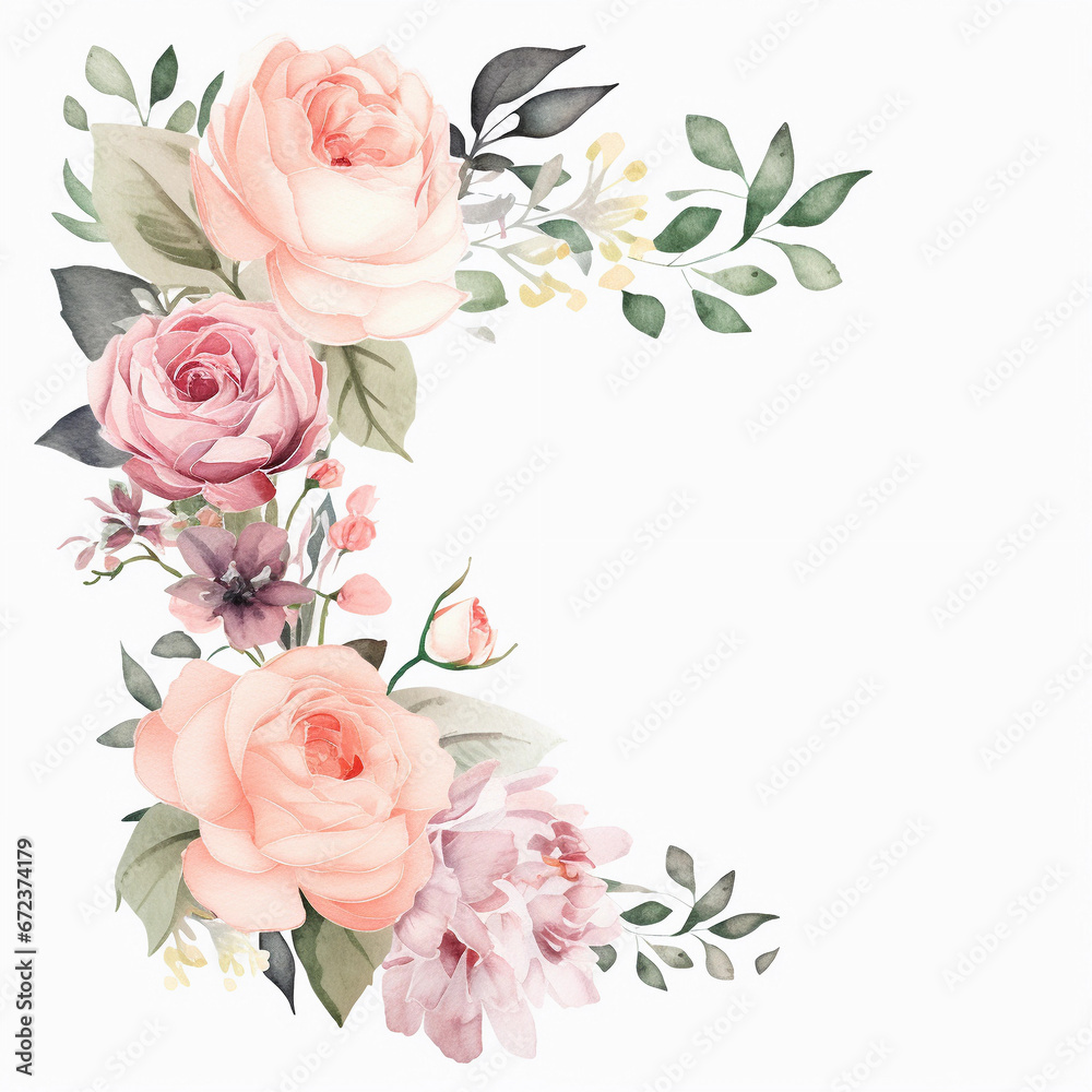watercolor pink roses clipart 
