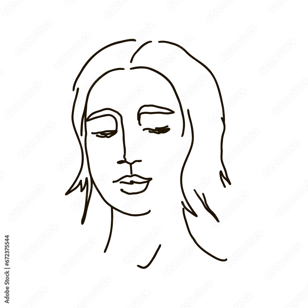 line drawing of woman face. Cute female linear portrait. Outline woman avatar line drawing of woman face. Cute female linear portrait. Outline woman avatar