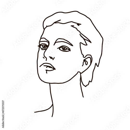 line drawing of woman face. Cute female linear portrait. Outline  woman avatar