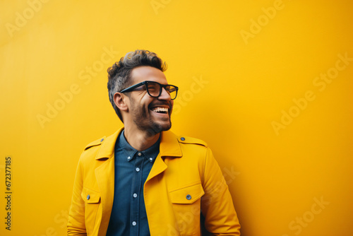 portrait of a man against a yellow background photo