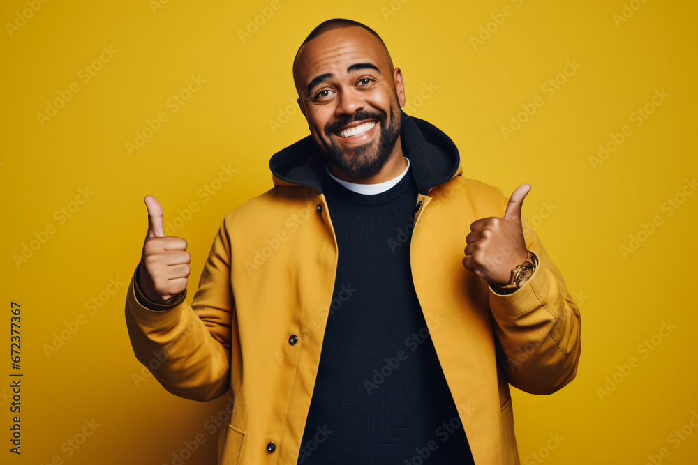 portrait of a young man waving in front of a yellow background portrait of a young man waving in front of a yellow background