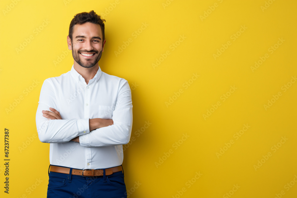 portrait of a man in front of a yellow background portrait of a man in front of a yellow background