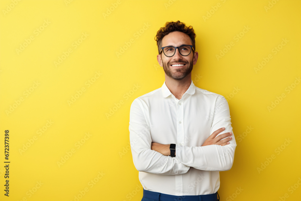 portrait of a man against a yellow background - obrazy, fototapety, plakaty 