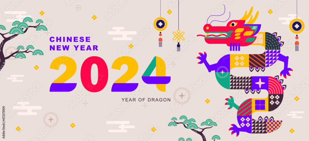 Happy Chinese New Year 2024, year of dragon, vector illustration