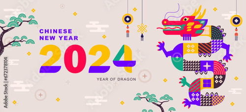 Happy Chinese New Year 2024, year of dragon, vector illustration