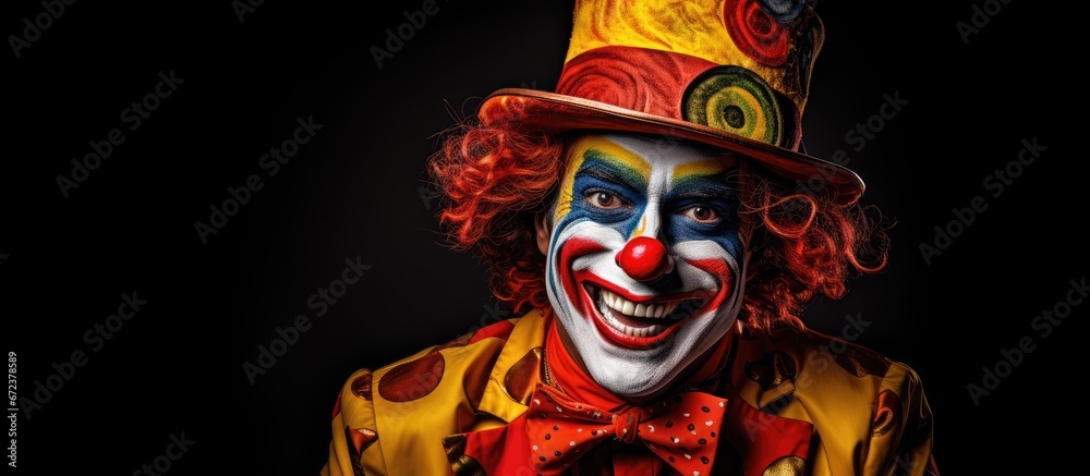 A comical idea of a clown against a somber backdrop A comical idea of a clown against a somber backdrop