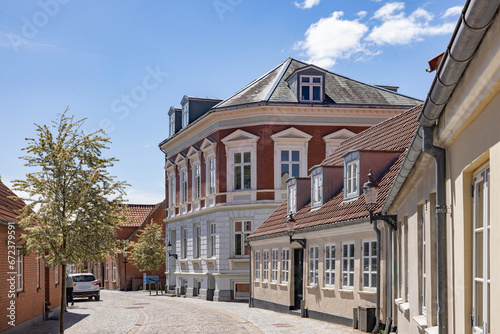 Happy walk through Varde city's old town on a great summer's day. West Jutland, Region Southern Denmark. 