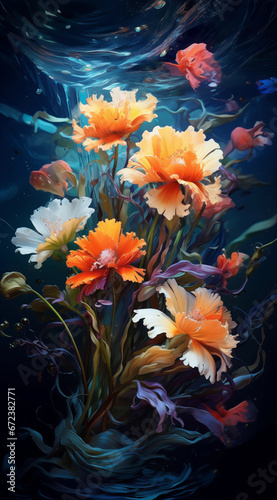 a colorful bouquet of flowers is on top of a dark background