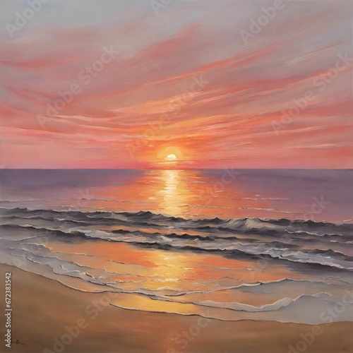 golden sunset over the ocean  painting the horizon with shades of orange and pink  reflecting off the calm water and creating a serene setting.
