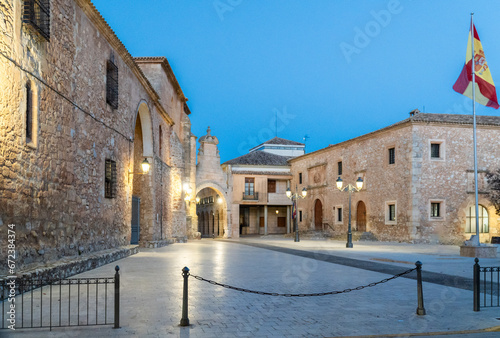 Empty medieval square at dusk, in San Clemente, Cuenca (Spain)