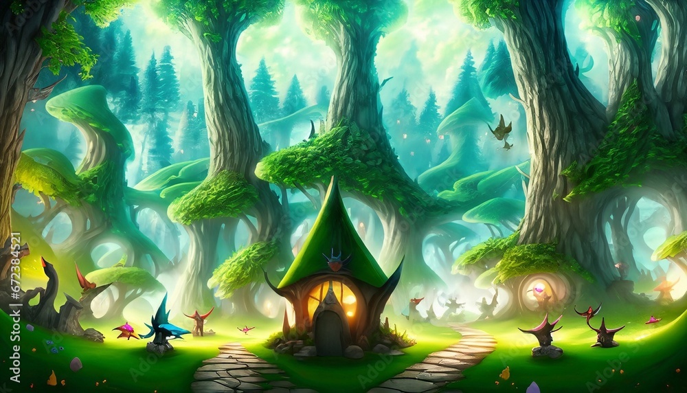 a fairy tale landscape with fairy creatures suitable as a background