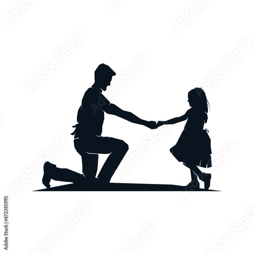 Father with daughter silhouette collection. Happy family, dad and cute little girl holding hands. Vector clip art illustration