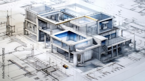 Engineer architect develops a layout of architecture photo