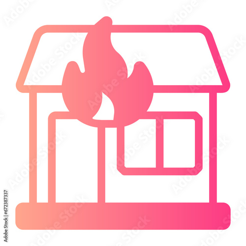 house on fire gradient icon