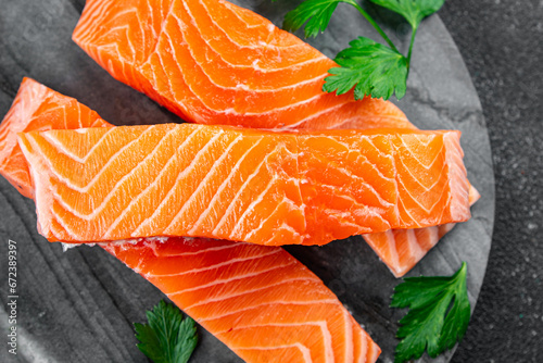 raw salmon fresh red fish seafood eating cooking meal food snack on the table copy space food background rustic top 