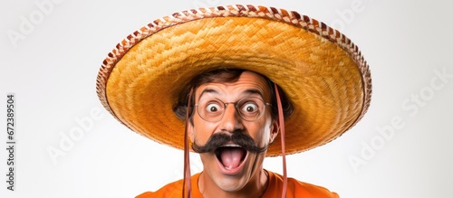 Amusing Mexican person standing alone against a white background photo