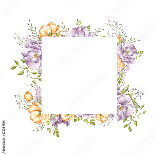 lilac delicate roses  light orange poppies  decorative twigs and leaves. bouquet watercolor illustration on a white background. in the style of a sketch.