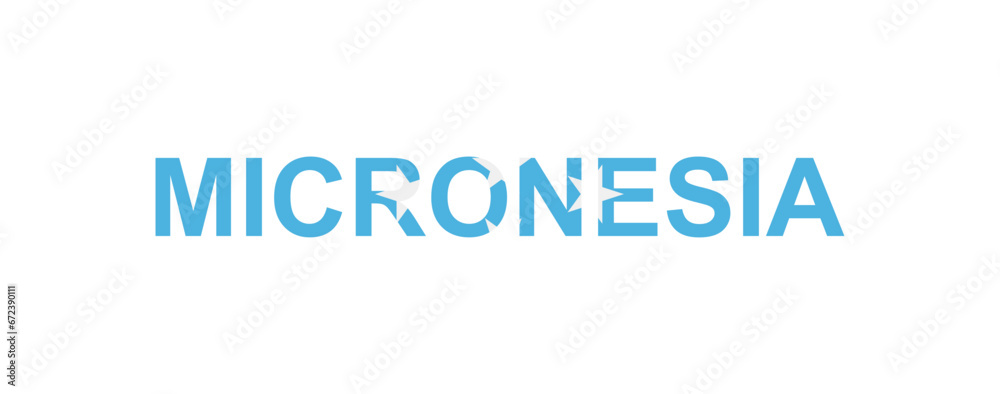 Letters Micronesia in the style of the country flag. Micronesia word in national flag style. Letters Micronesia in the style of the country flag. Micronesia word in national flag style.