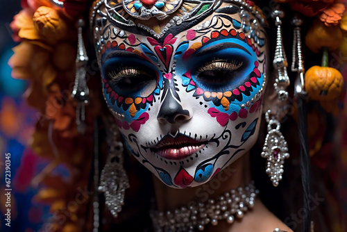 Beautiful woman with sugar skull makeup.Day of The Dead. Halloween. © Юлия Васильева