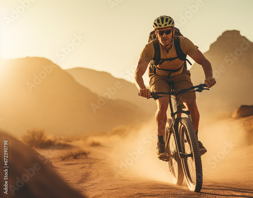 Man Enjoying a Scenic Bike Ride Through a Rustic Countryside