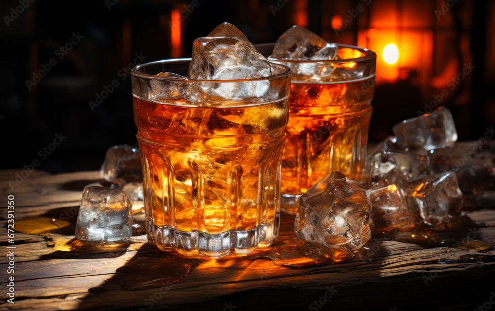 Glasses of Refreshing Ice Cold Beverages on a Table Glasses of Refreshing Ice Cold Beverages on a Table