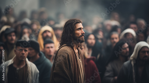 Fotografiet The trial of Jesus before Pontius Pilate, as the crowd watches, Life of Jesus, b