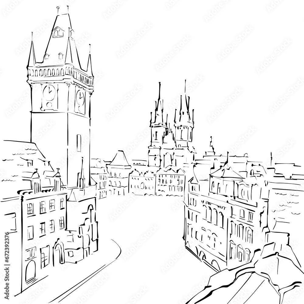 Illustration for coloring. Background.City. Line style	