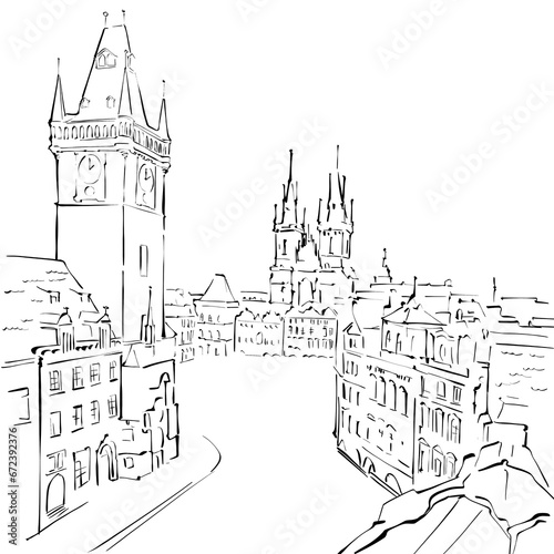 Illustration for coloring. Background.City. Line style 