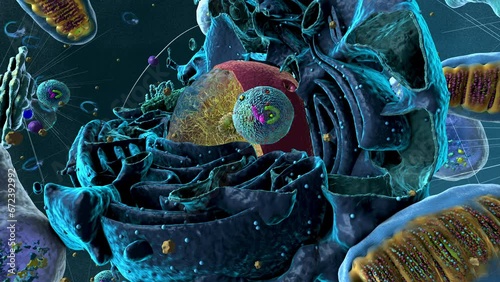Organelles inside an Eukaryote or eukaryotic cell with focus on a lysosome, component of the cell - 3d illustration